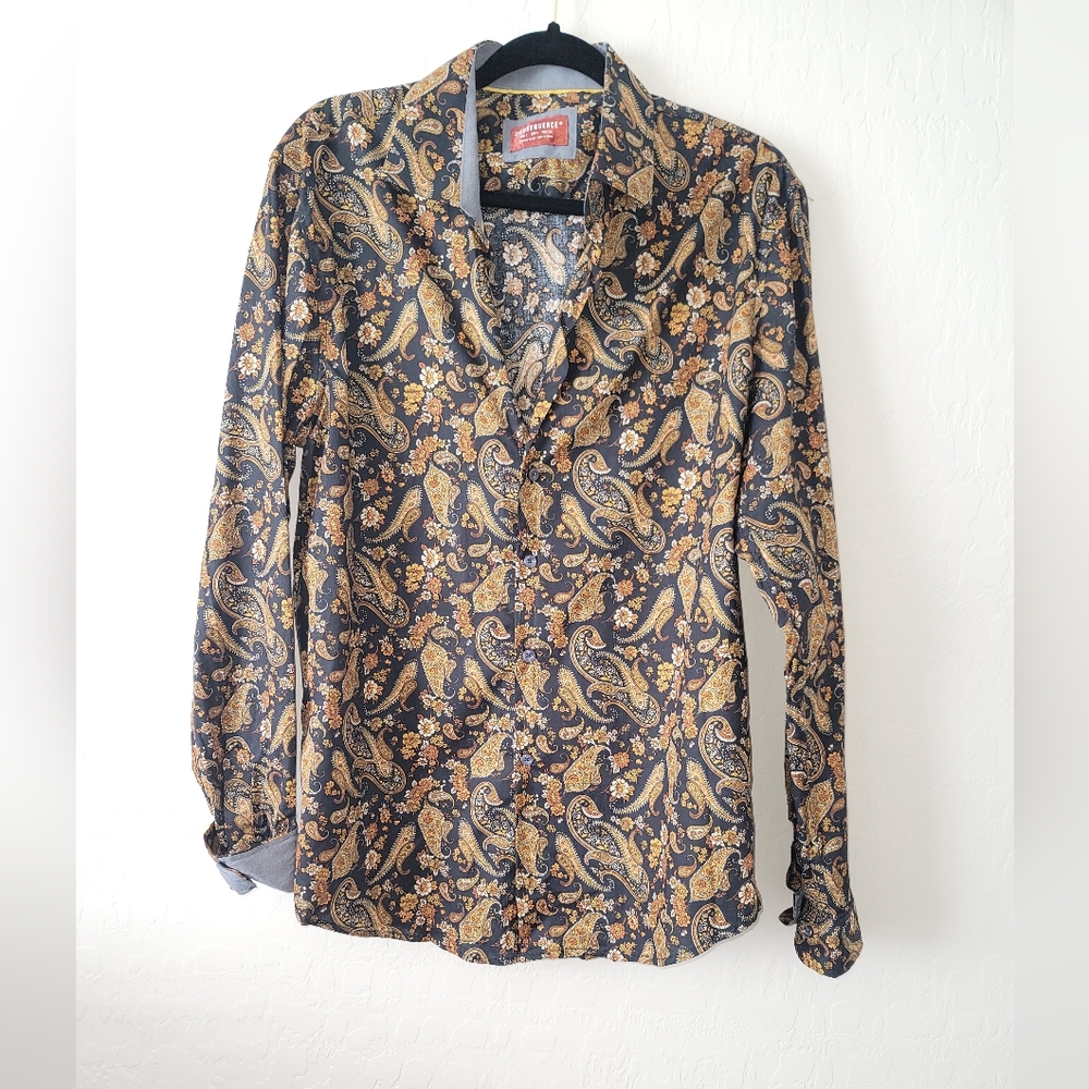 Men's Paisley Dress Shirt - Black and Gold